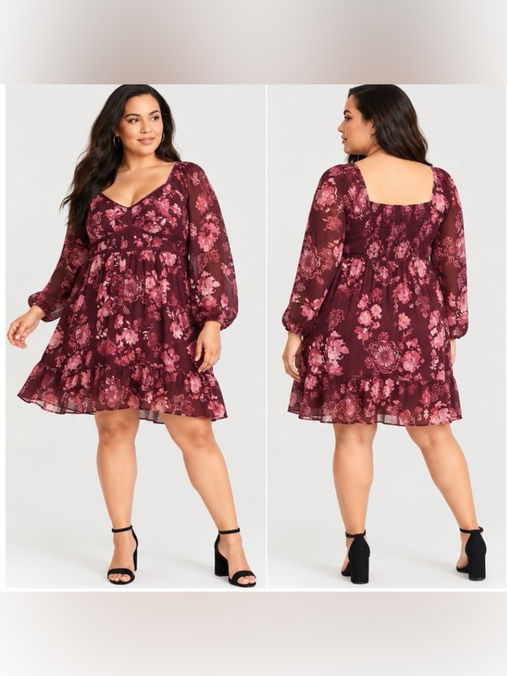 torrid Wine Floral Long Sleeve Empire Dress